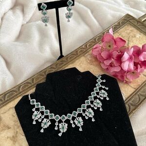 New | Indian Luxury Green Butterfly AD Necklace, Earrings Set